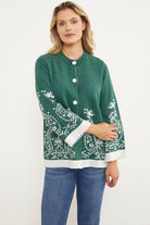 Dolu İğne Düğmeli Kalın Triko Ceket - Yeşil (1) Sementa