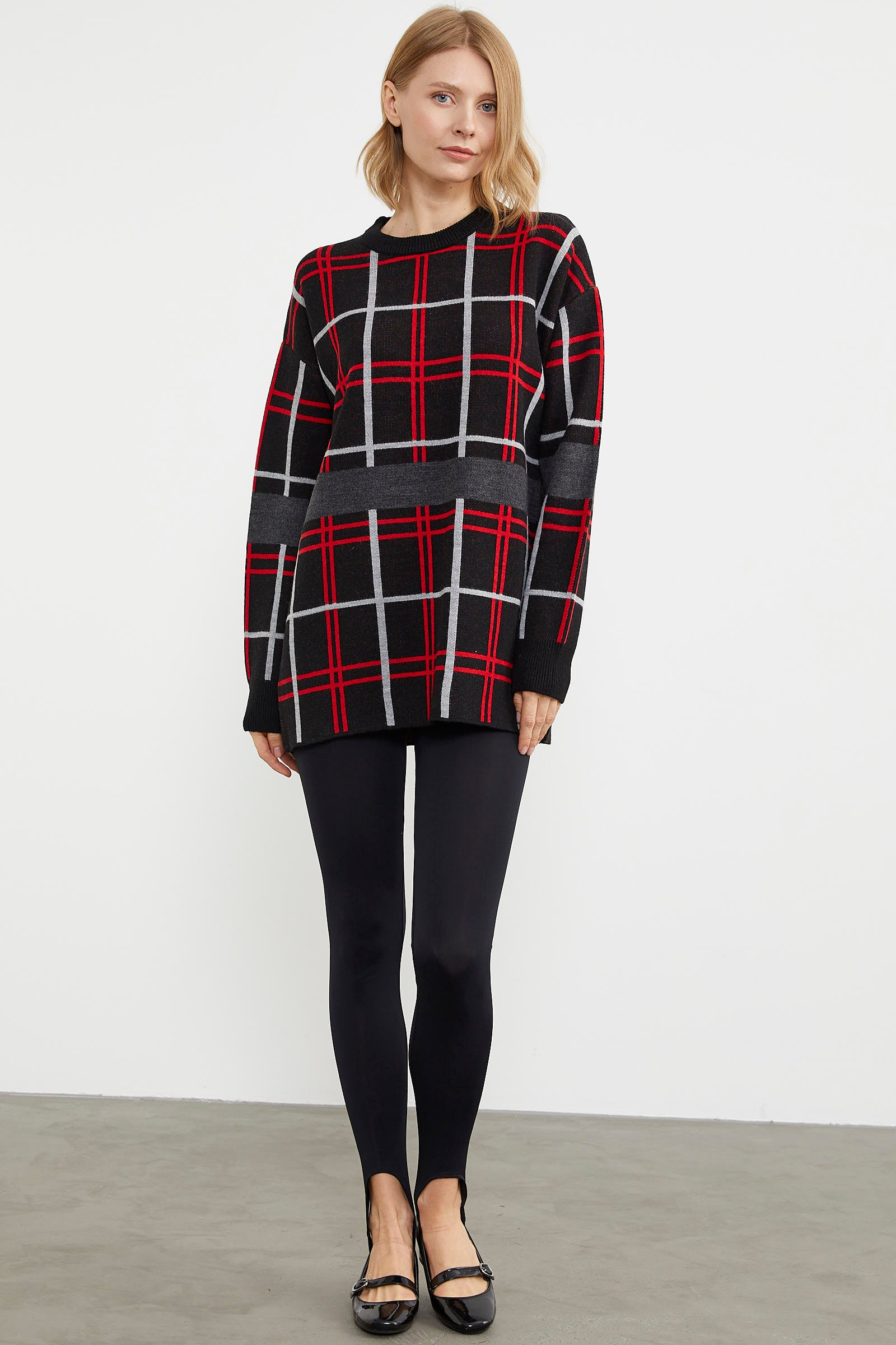 Dolu İğne Jakarlı Triko Kazak - Siyah (2) Sementa