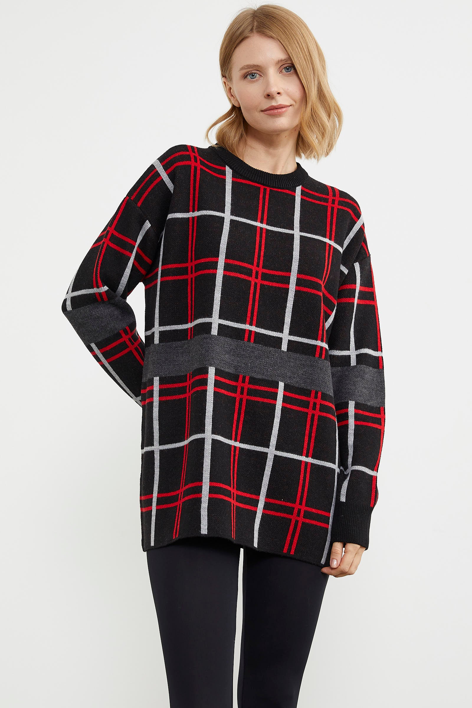 Dolu İğne Jakarlı Triko Kazak - Siyah (6) Sementa