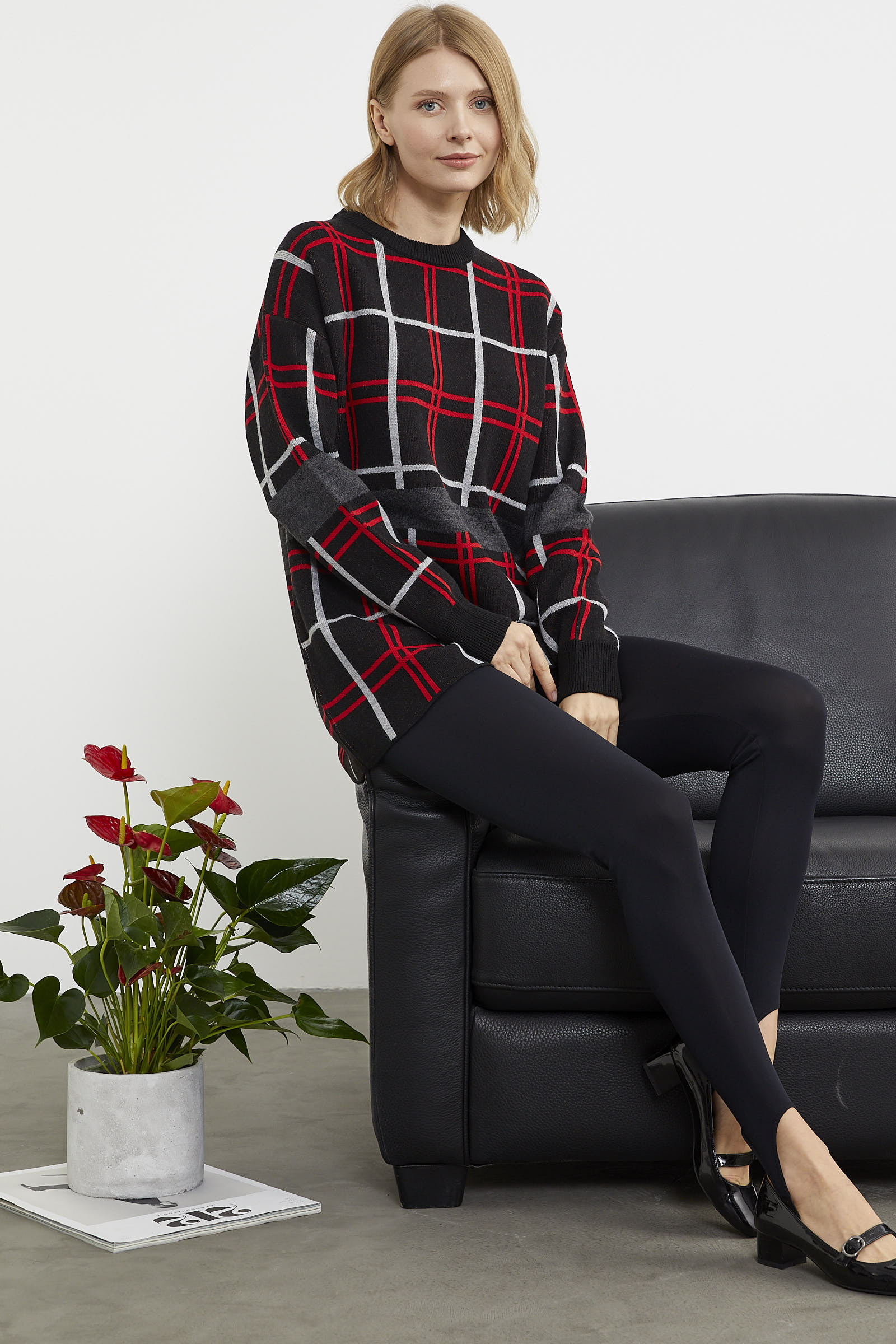 Dolu İğne Jakarlı Triko Kazak - Siyah (1) Sementa