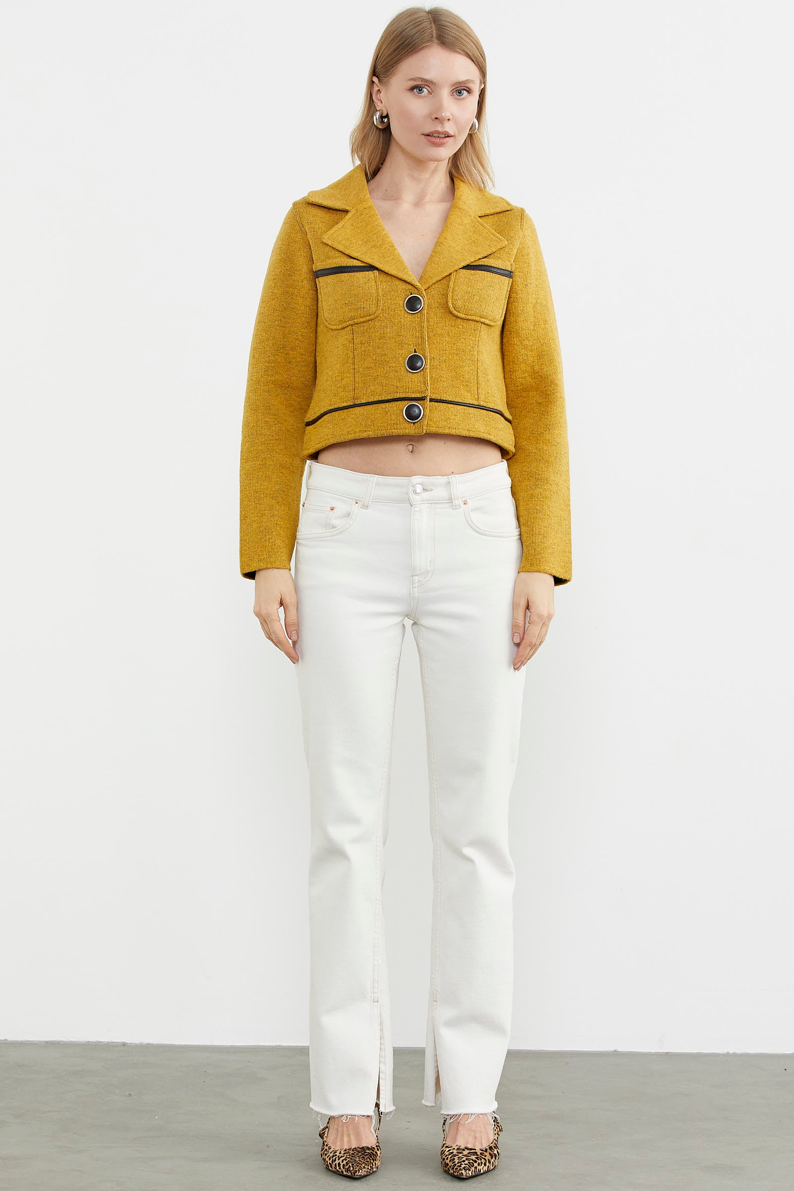 Dolu İğne Yünlü Kısa Triko Ceket - Güneş - Kahverengi (3) Sementa