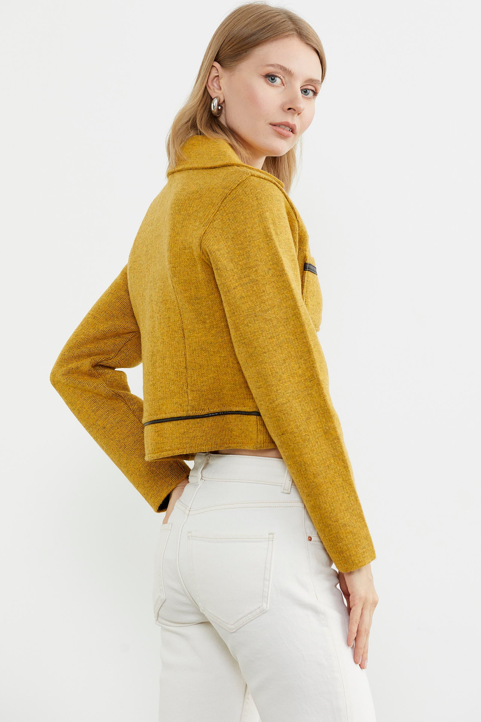 Dolu İğne Yünlü Kısa Triko Ceket - Güneş - Kahverengi (7) Sementa