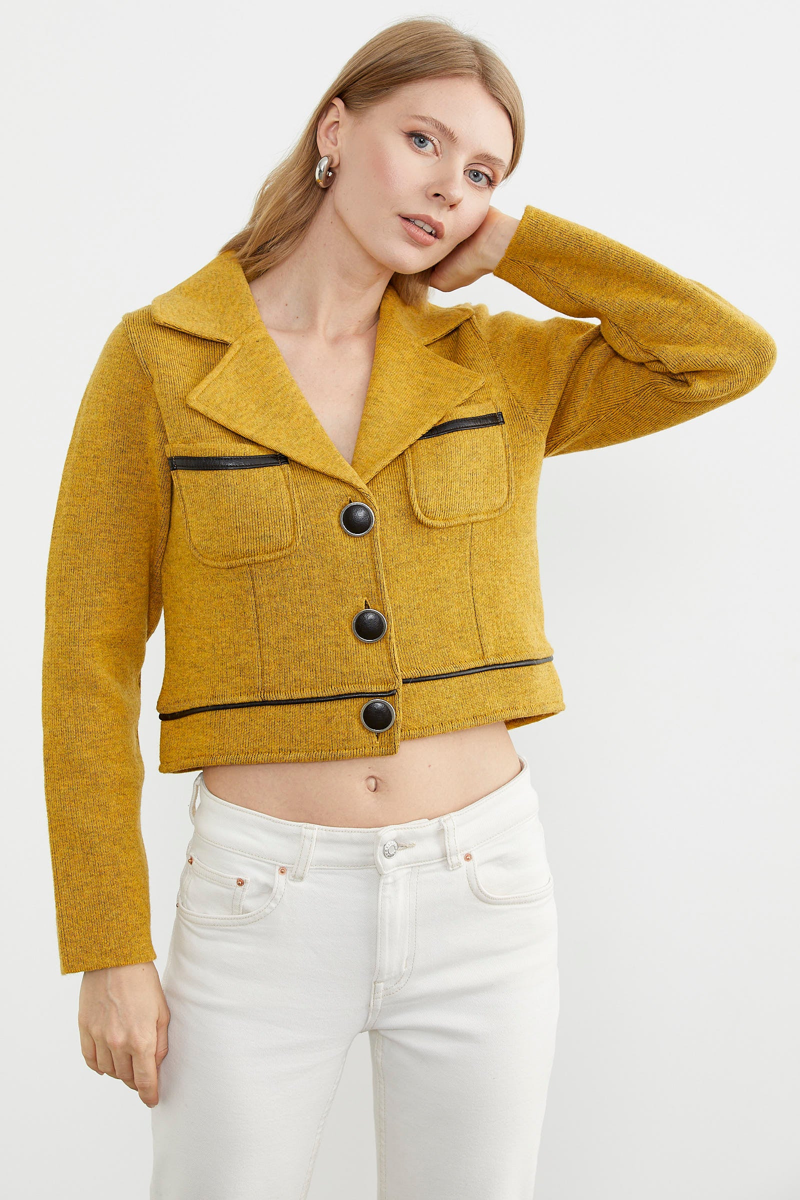 Dolu İğne Yünlü Kısa Triko Ceket - Güneş - Kahverengi (2) Sementa