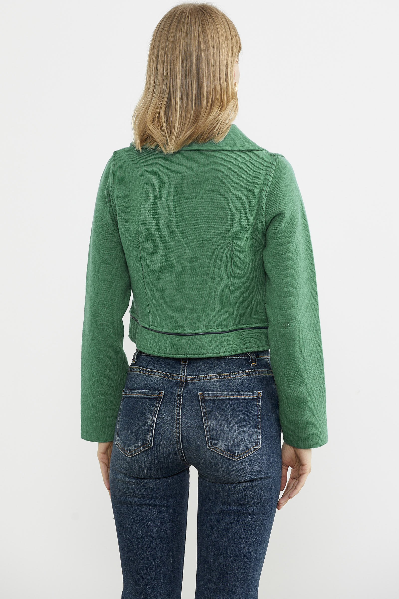 Dolu İğne Yünlü Kısa Triko Ceket - Yeşil - Lacivert (6) Sementa