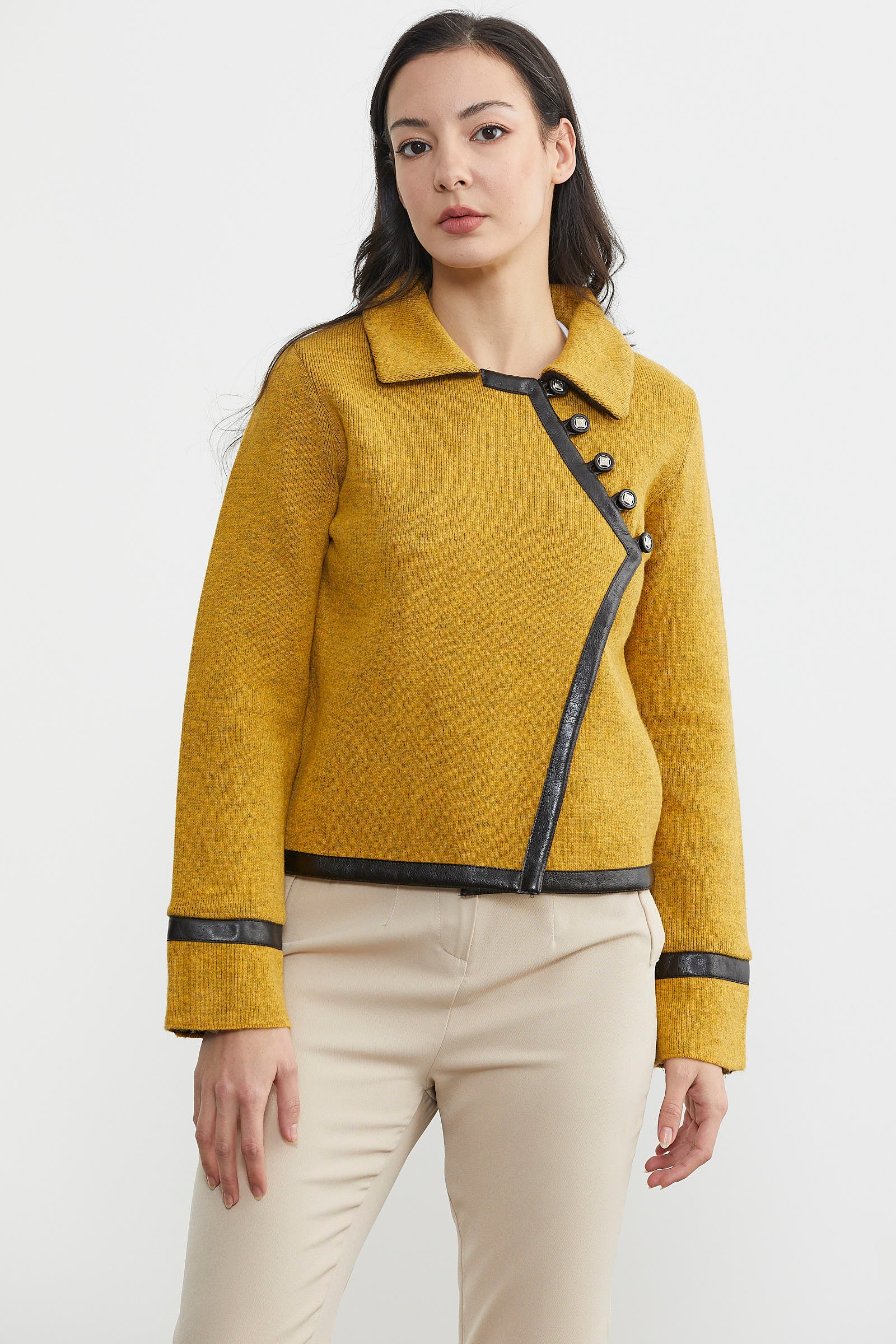 Düğme Detaylı Triko Ceket - Güneş - Kahverengi (2) Sementa