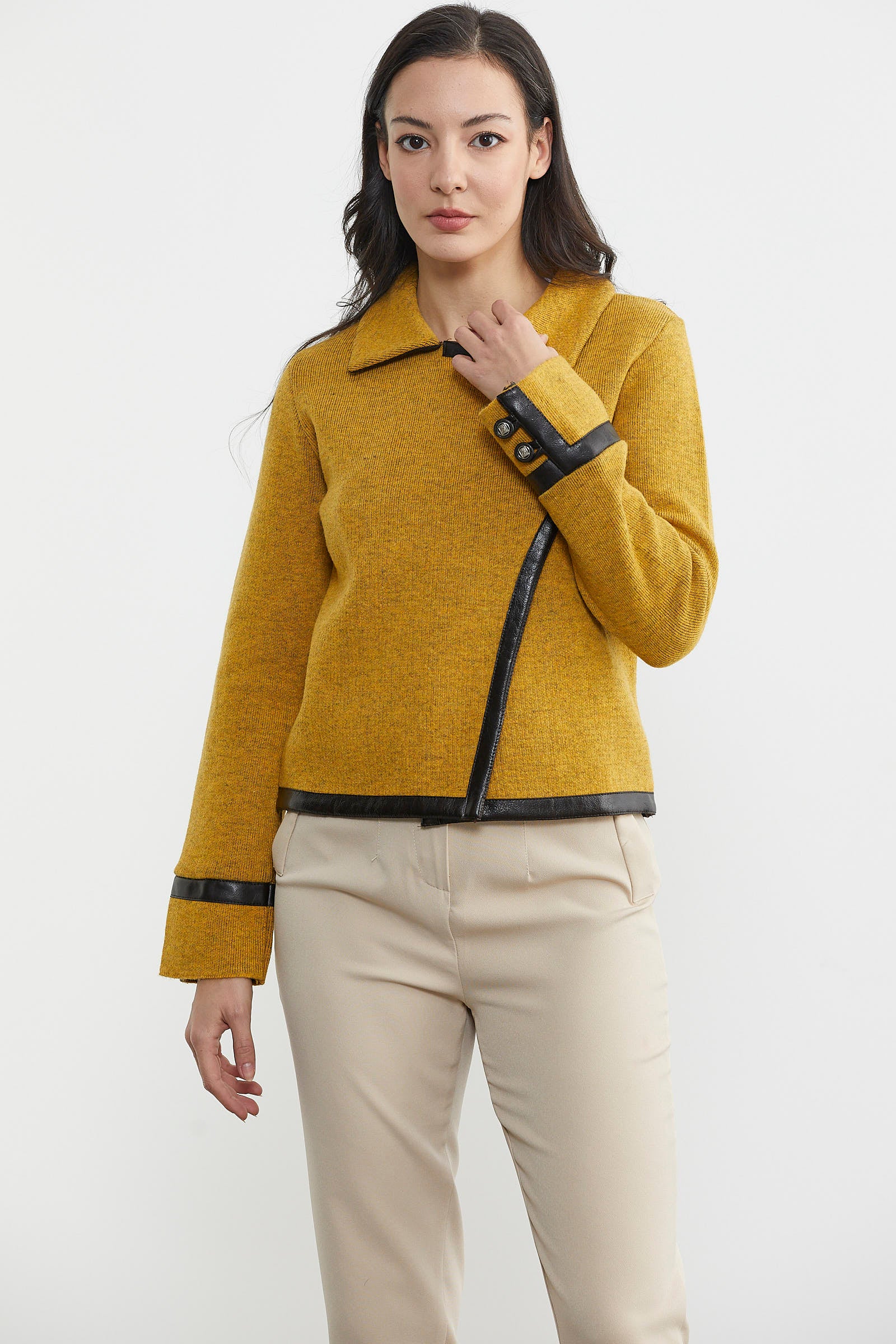 Düğme Detaylı Triko Ceket - Güneş - Kahverengi (3) Sementa