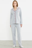 Düğmeli Gömlek Model Pijama Takım - Gri - Sementa