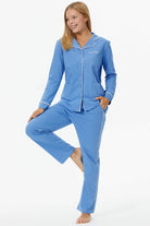 Düğmeli Gömlek Yaka Pijama - Mavi (1) Sementa