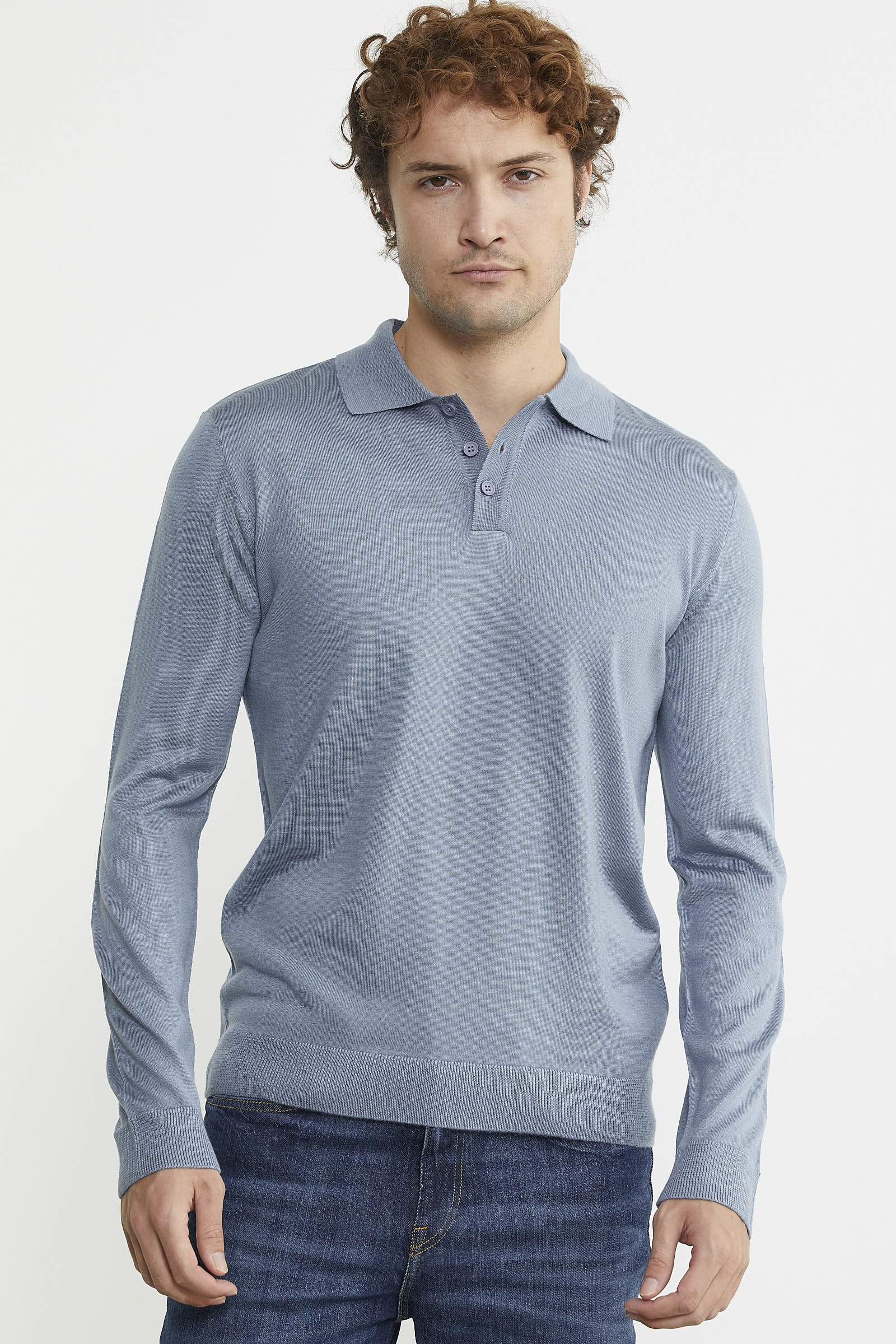 Erkek Polo Yaka Triko Kazak - Mavi - Sementa