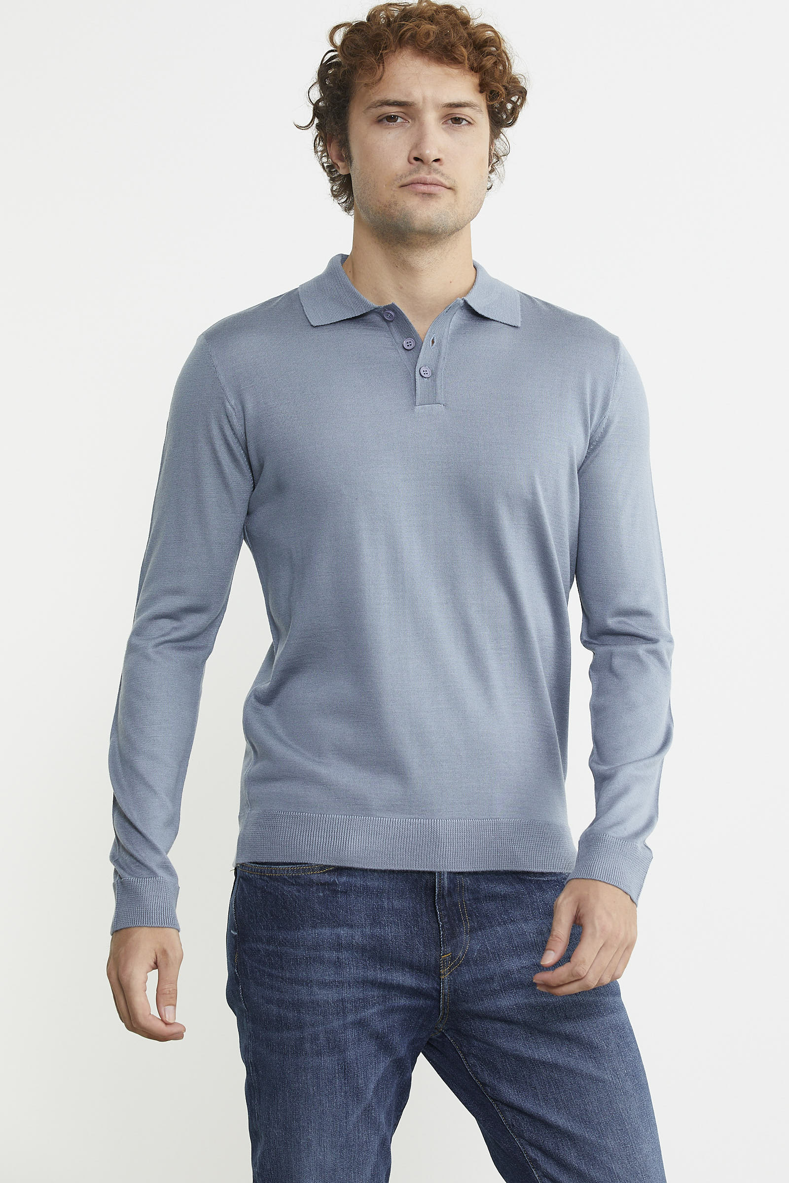 Erkek Polo Yaka Triko Kazak - Mavi - Sementa