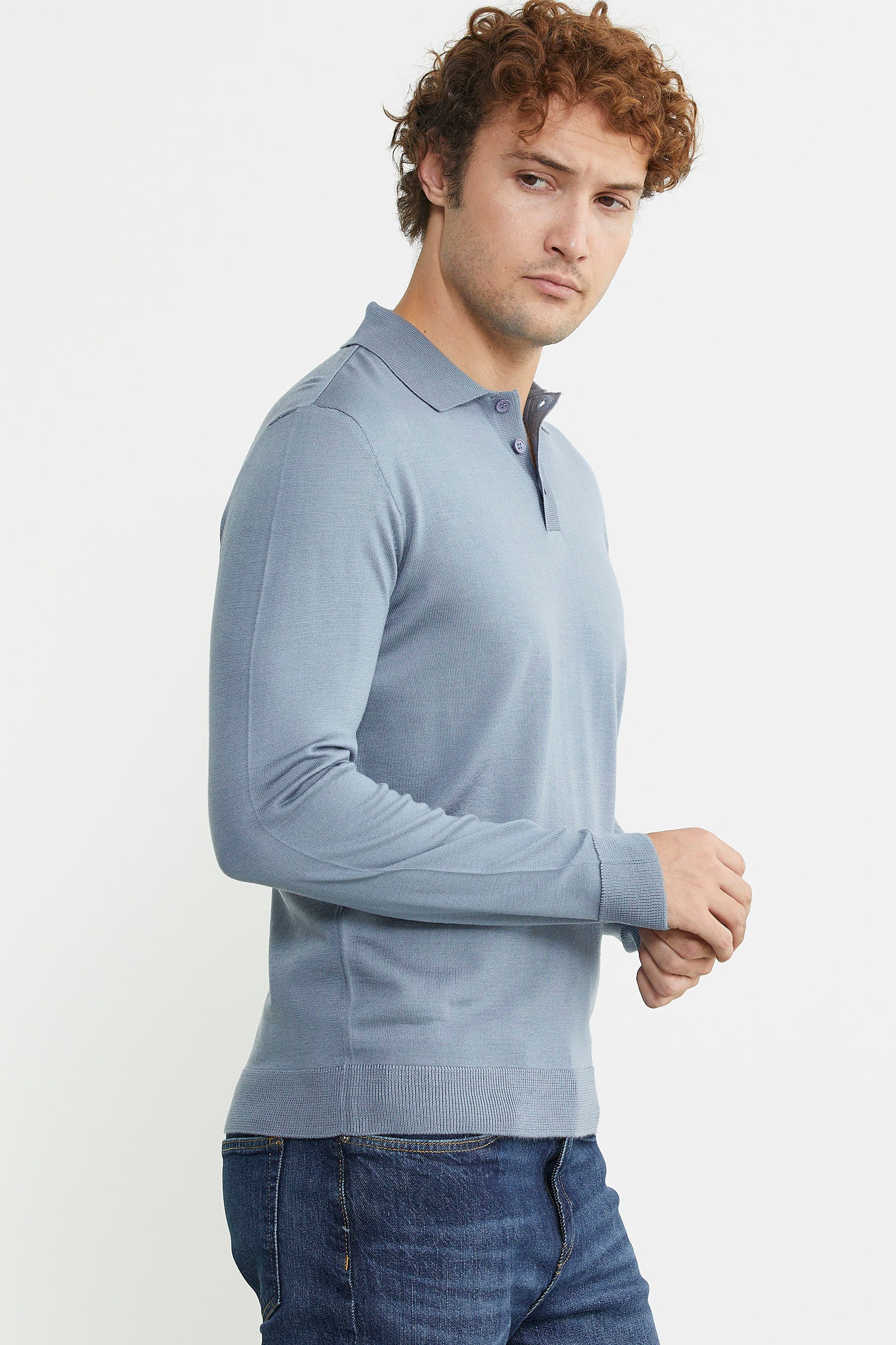 Erkek Polo Yaka Triko Kazak - Mavi - Sementa