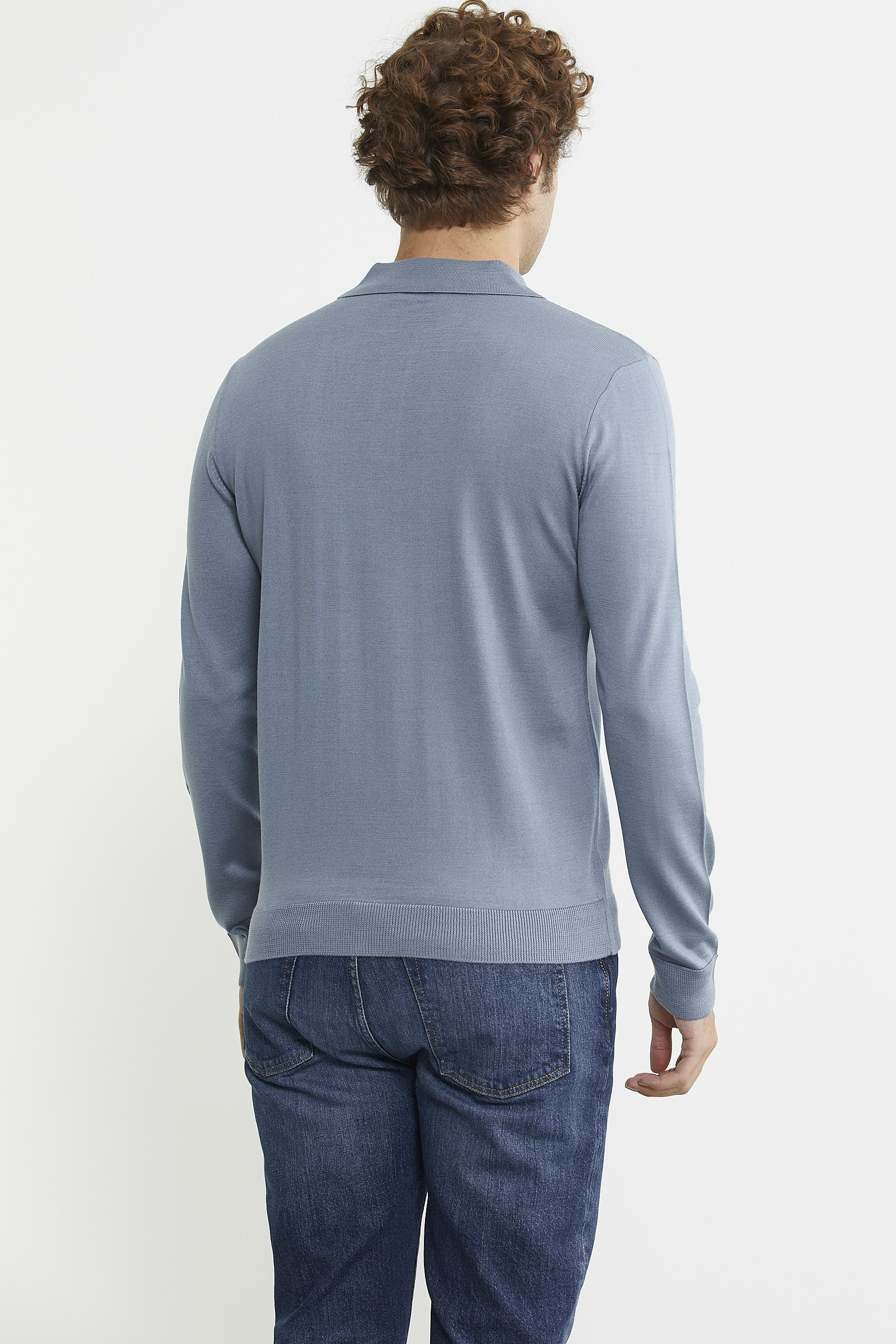 Erkek Polo Yaka Triko Kazak - Mavi - Sementa