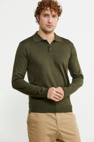 Erkek Polo Yaka Triko Kazak - Yeşil - Sementa