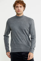 Erkek Yarım Boğazlı Triko Kazak - Füme - Sementa