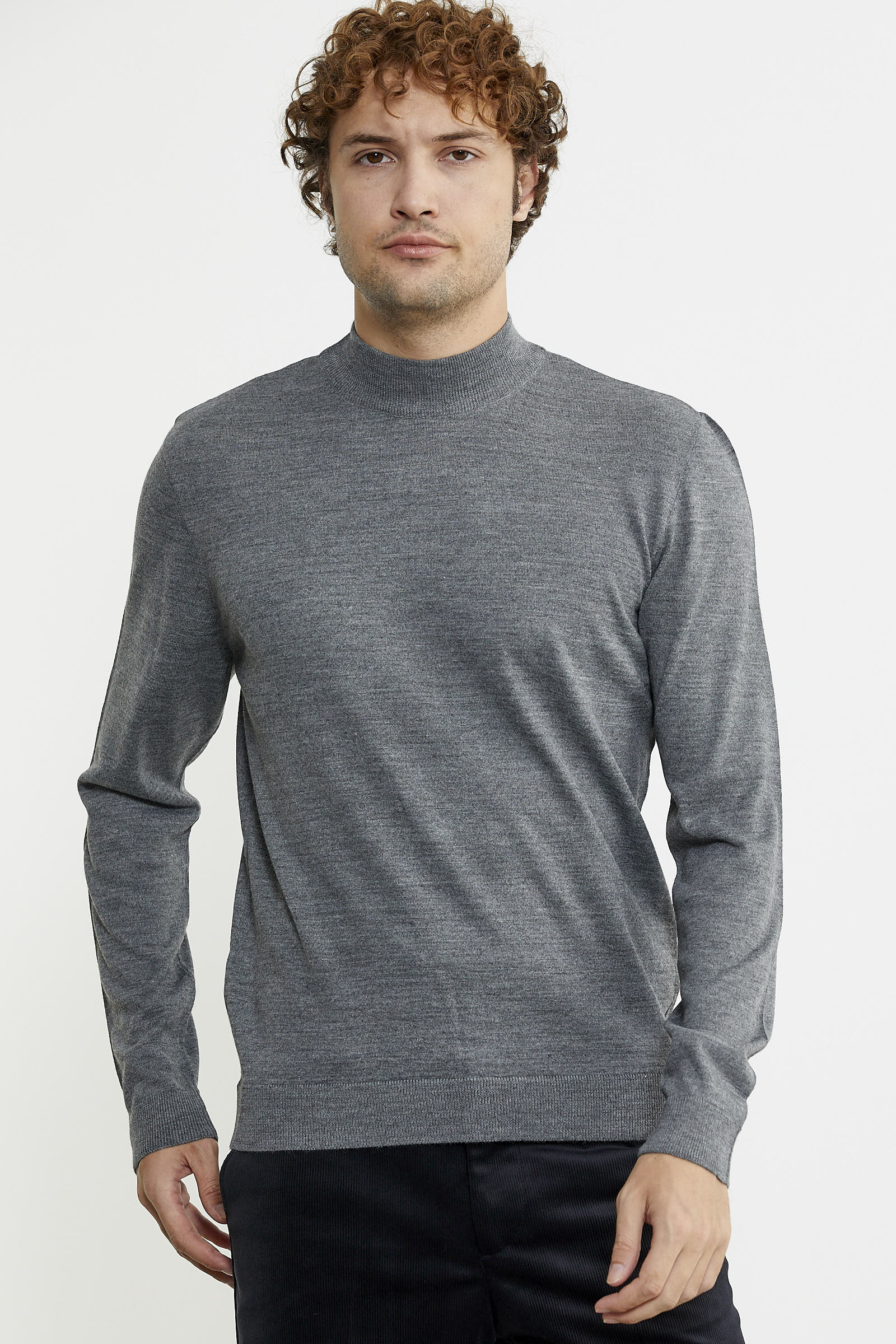 Erkek Yarım Boğazlı Triko Kazak - Füme - Sementa