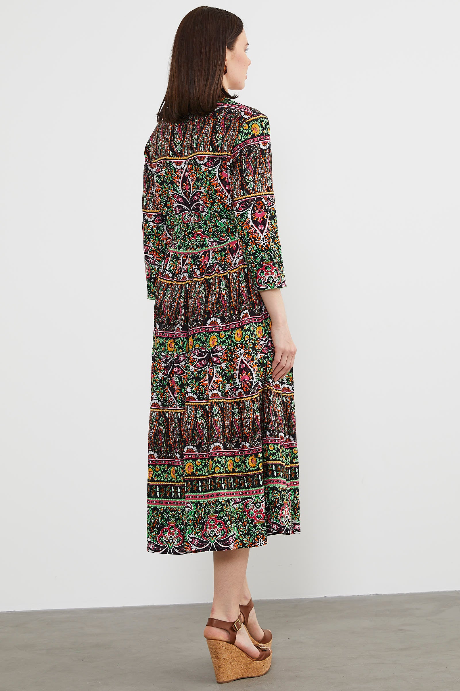 Etnik Desen Uzun Renkli Elbise - Siyah (6) Sementa