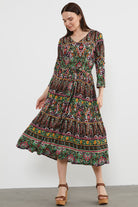 Etnik Desen Uzun Renkli Elbise - Siyah (3) Sementa