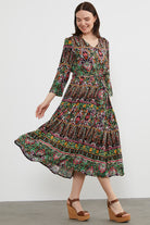 Etnik Desen Uzun Renkli Elbise - Siyah (1) Sementa