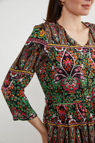 Etnik Desen Uzun Renkli Elbise - Siyah (5) Sementa