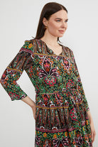 Etnik Desen Uzun Renkli Elbise - Siyah (4) Sementa