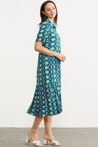 Etnik Desenli Rahat Kalıp Gömlek Elbise - Yeşil (4) Sementa