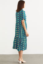 Etnik Desenli Rahat Kalıp Gömlek Elbise - Yeşil (5) Sementa