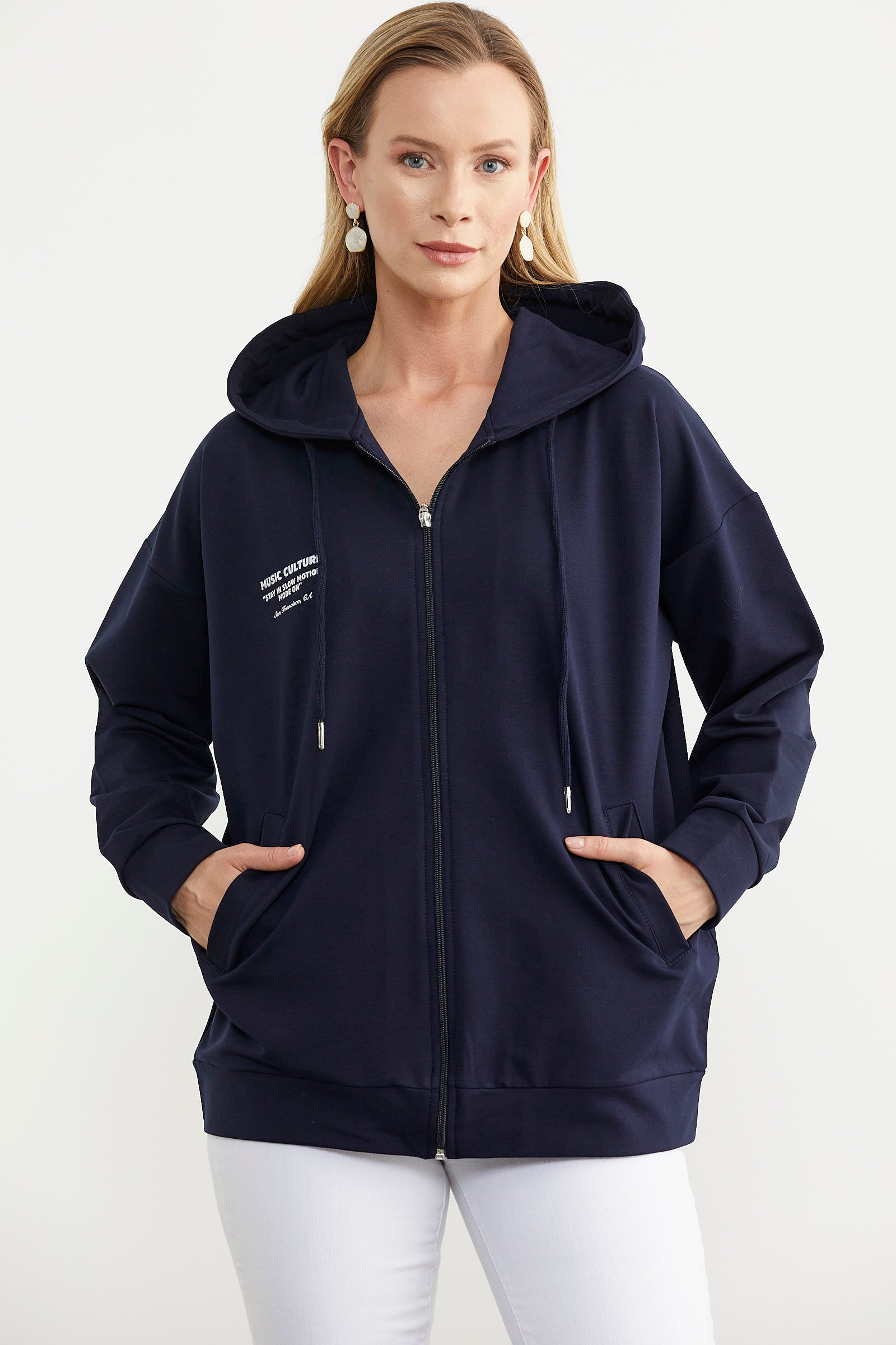 Fermuarlı Oversize Sweat - Lacivert (1) Sementa