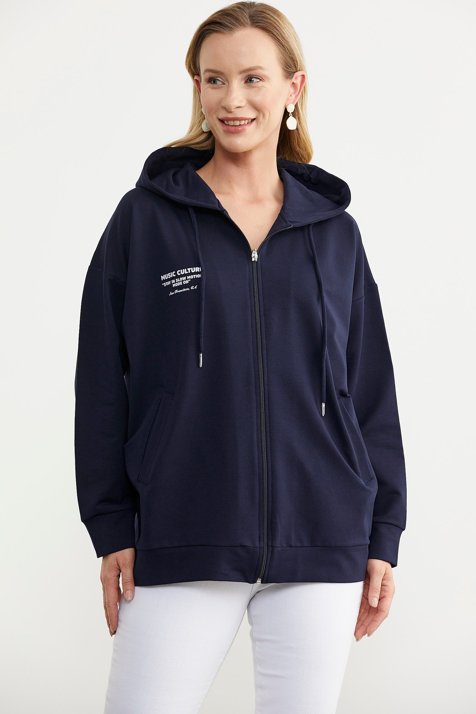 Fermuarlı Oversize Sweat - Lacivert (2) Sementa