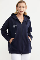 Fermuarlı Oversize Sweat - Lacivert (4) Sementa