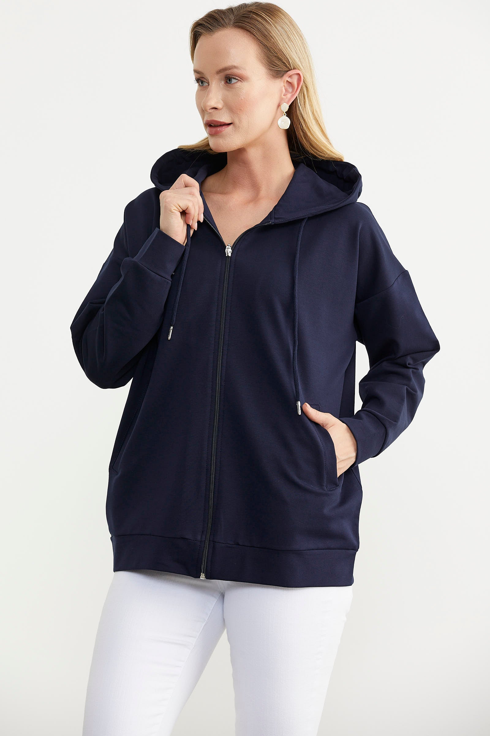 Fermuarlı Oversize Sweat - Lacivert (5) Sementa