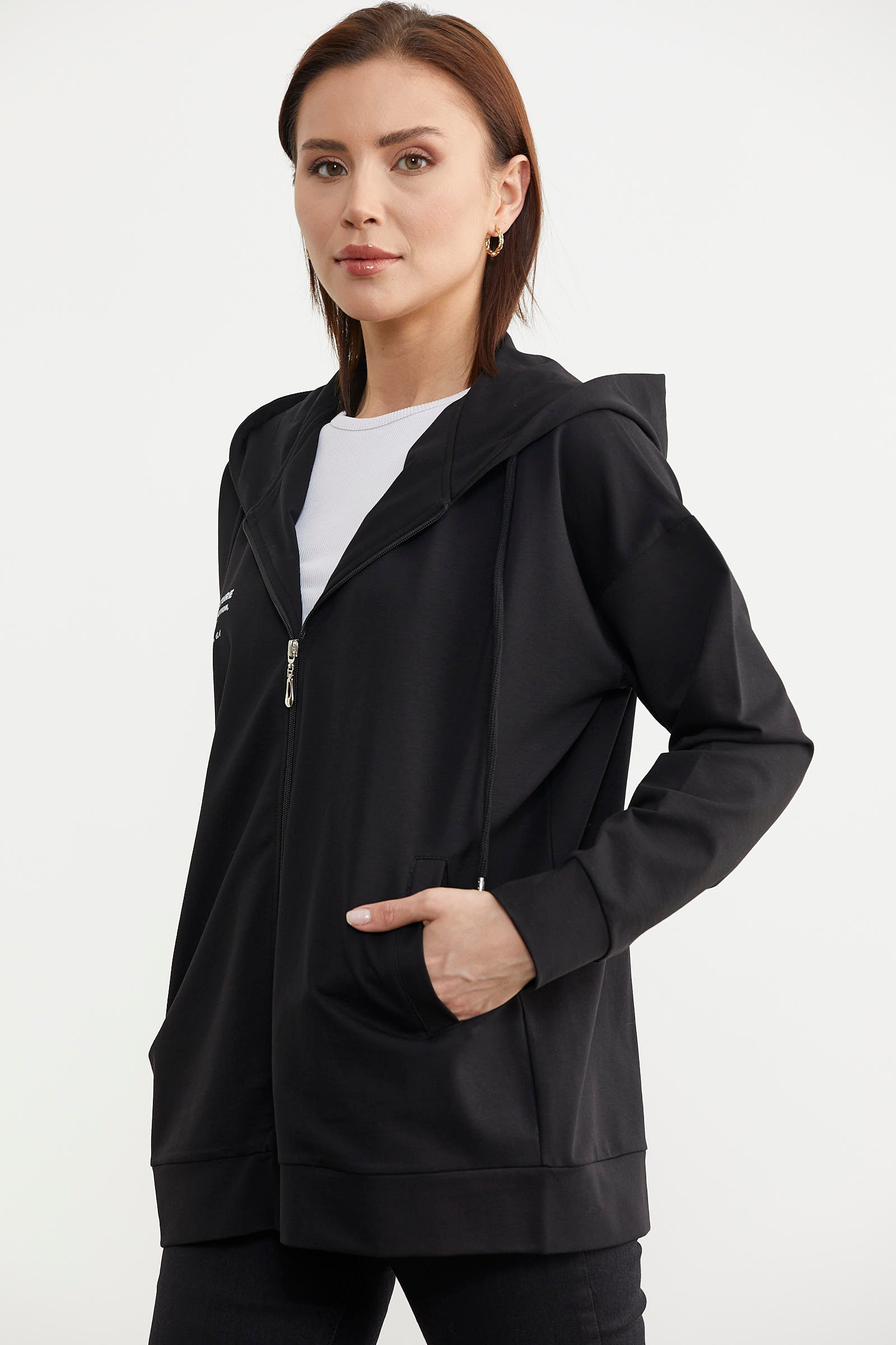 Fermuarlı Oversize Sweat - Siyah (2) Sementa