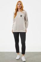 Fermuarlı Rahat Kalıp Sweatshirt - Bej (5) Sementa