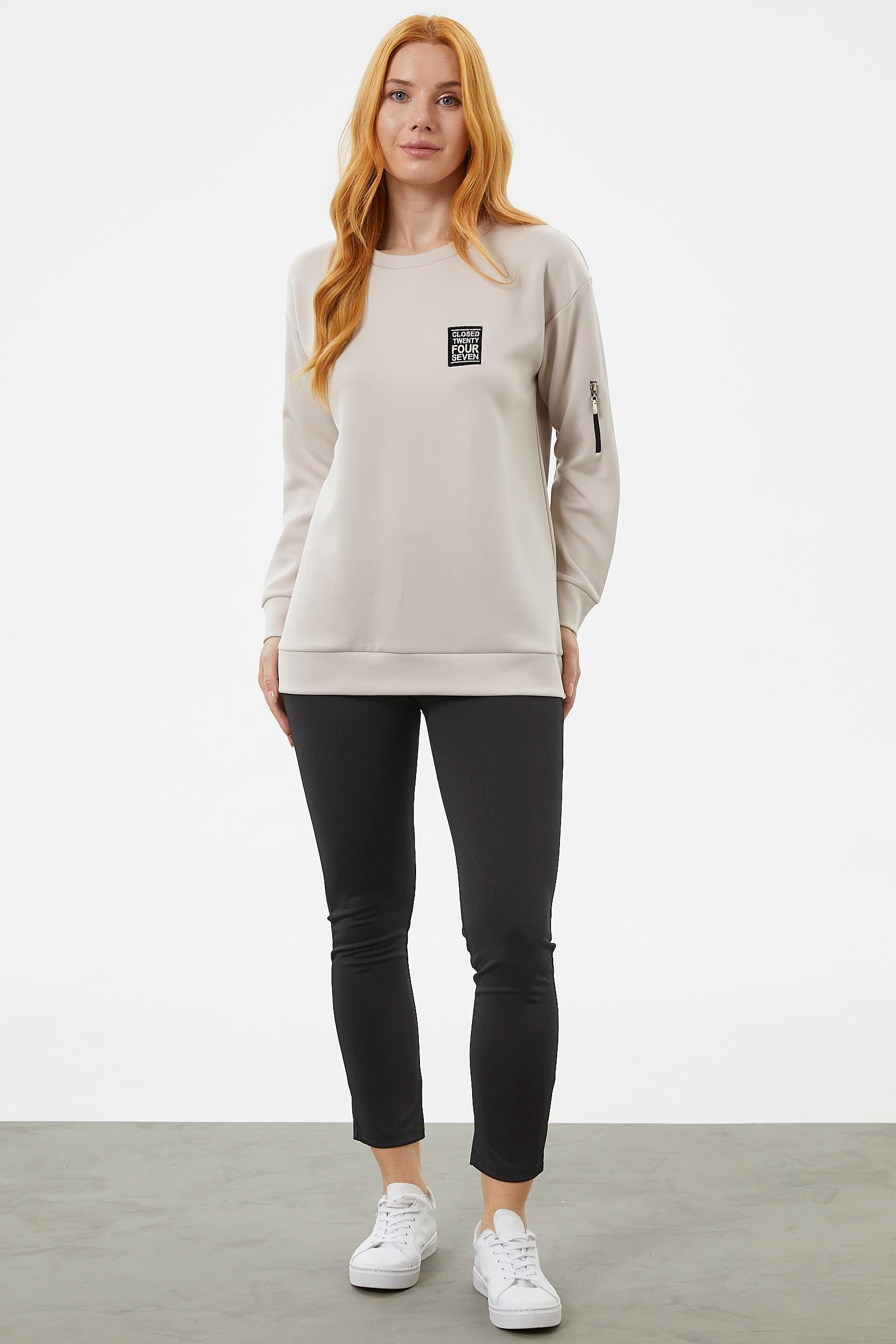 Fermuarlı Rahat Kalıp Sweatshirt - Bej (5) Sementa