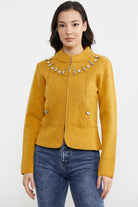 Fermuarlı Taş Detaylı Yünlü Triko Ceket - Güneş (1) Sementa