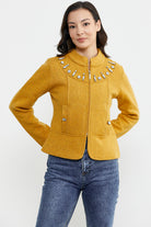 Fermuarlı Taş Detaylı Yünlü Triko Ceket - Güneş (4) Sementa