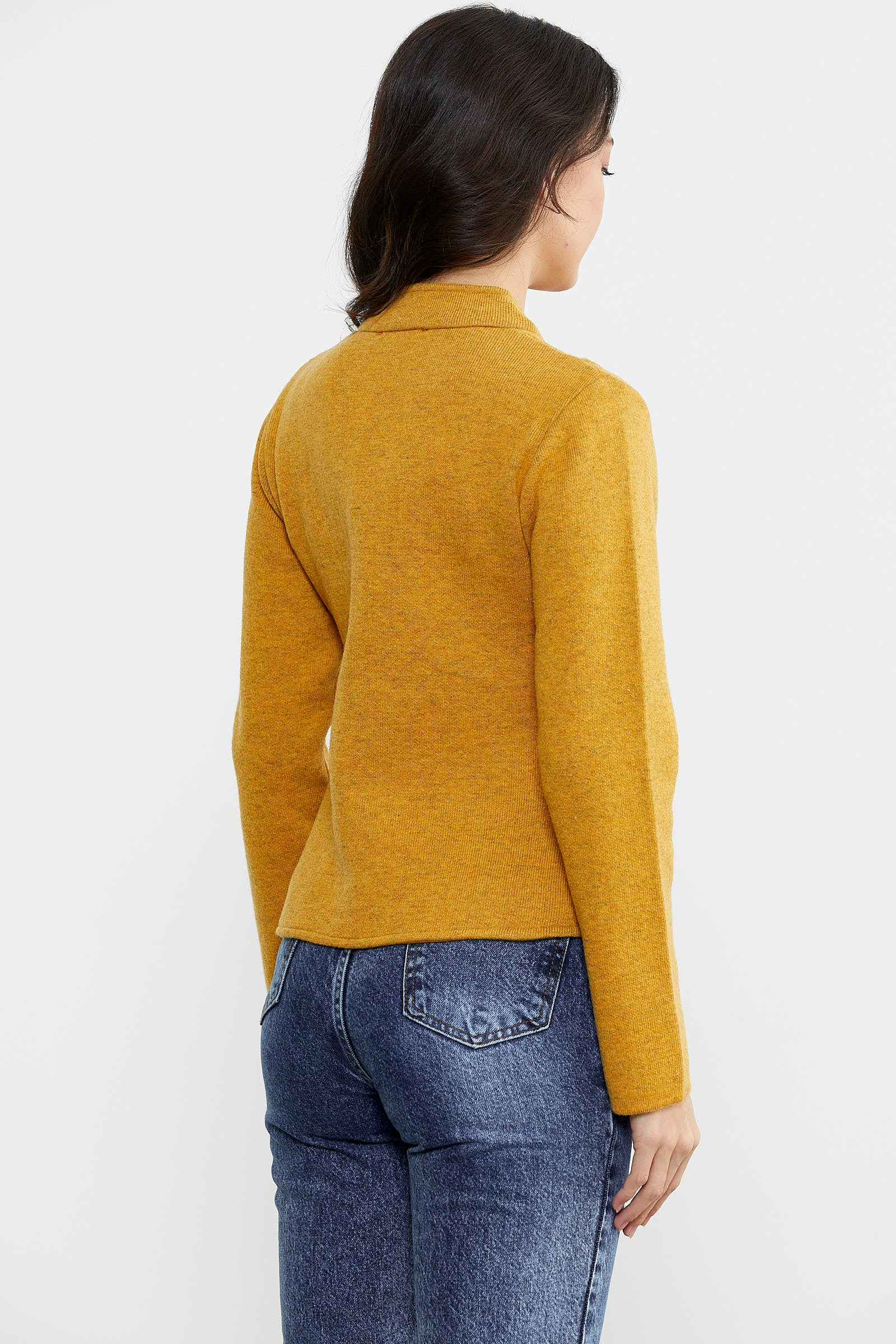 Fermuarlı Taş Detaylı Yünlü Triko Ceket - Güneş (5) Sementa