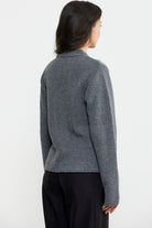 Fermuarlı Taş Detaylı Yünlü Triko Ceket - Koyu Gri (5) Sementa