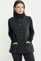 Fitilli Çift Renk Yünlü Triko Yelek - Siyah - Sementa