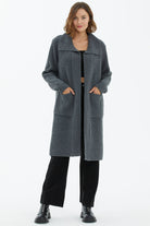 Geniş Yaka Salaş Triko Uzun Hırka - Koyu Gri (3) Sementa