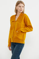 Geniş Yakalı Cepli Triko Hırka - Kayısı (4) Sementa