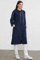 Hakim Yaka Fermuarlı Rahat Kalıp Kap - Lacivert (2) Sementa