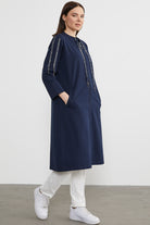 Hakim Yaka Fermuarlı Rahat Kalıp Kap - Lacivert (3) Sementa