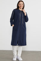 Hakim Yaka Fermuarlı Rahat Kalıp Kap - Lacivert (4) Sementa