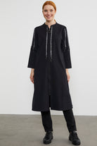 Hakim Yaka Fermuarlı Rahat Kalıp Kap - Siyah (2) Sementa