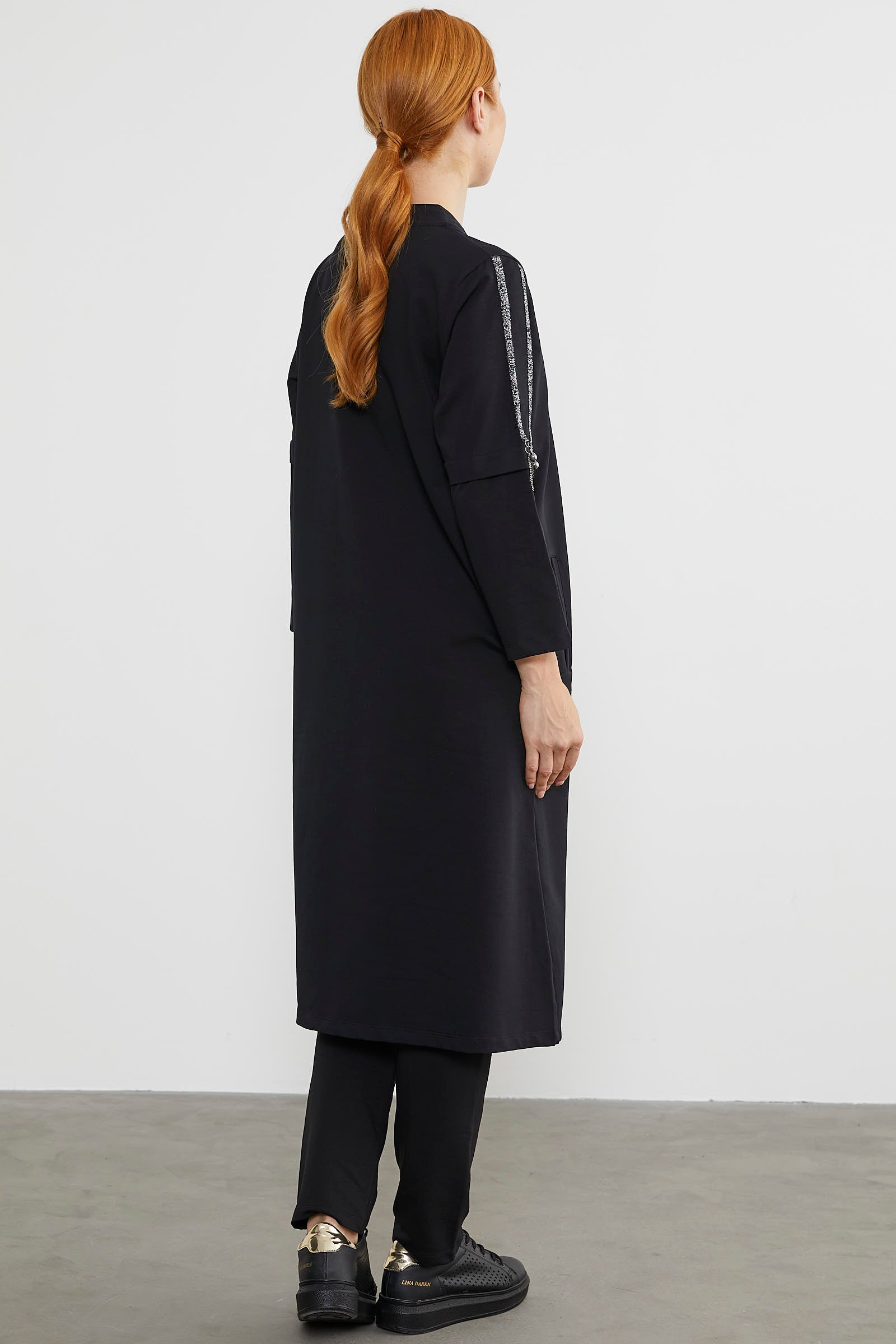 Hakim Yaka Fermuarlı Rahat Kalıp Kap - Siyah (6) Sementa