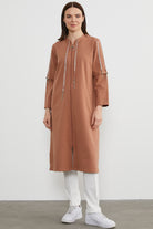 Hakim Yaka Fermuarlı Rahat Kalıp Kap - Sütlü Kahve (1) Sementa