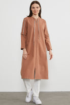 Hakim Yaka Fermuarlı Rahat Kalıp Kap - Sütlü Kahve (2) Sementa