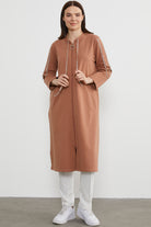 Hakim Yaka Fermuarlı Rahat Kalıp Kap - Sütlü Kahve (3) Sementa