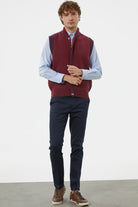 Hakim Yaka Fermuarlı Triko Yelek - Bordo - Lacivert (3) Sementa