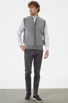 Hakim Yaka Fermuarlı Triko Yelek - Gri - Koyu Gri (2) Sementa